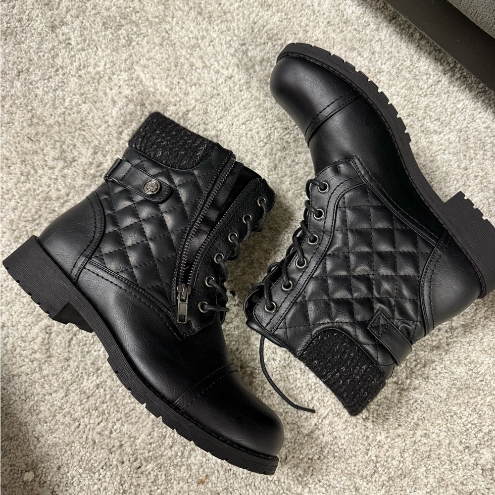 Black ankle combat boots